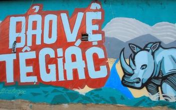 Lời kêu cứu của tê giác trên bức tường trung tâm Sài Gòn