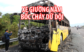 Xe giường nằm bốc cháy dữ dội gần trung tâm thành phố Nha Trang