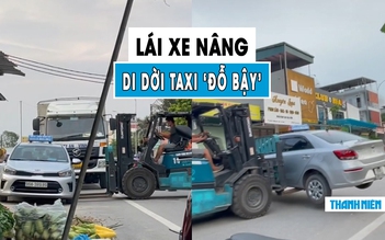 Dân mạng ‘hả hê’ khi taxi ‘đỗ bậy’ bị chủ nhà lái xe nâng dời đi