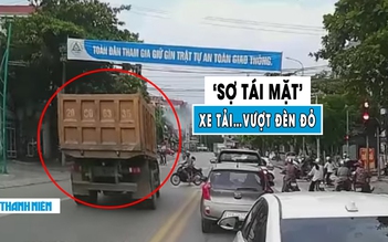 ‘Sợ tái mặt’ xe tải lấn làn, vượt đèn đỏ suýt gây tai nạn