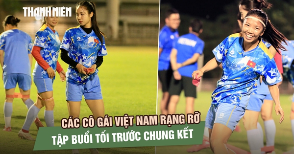 Các cô gái Việt Nam rạng rỡ tập buổi tối trước chung kết bóng đá SEA Games 33 