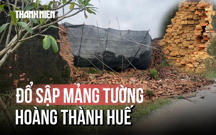 Cận cảnh Hoàng thành Huế đổ sập mảng tường vì lũ lụt, lộ gạch nham nhở