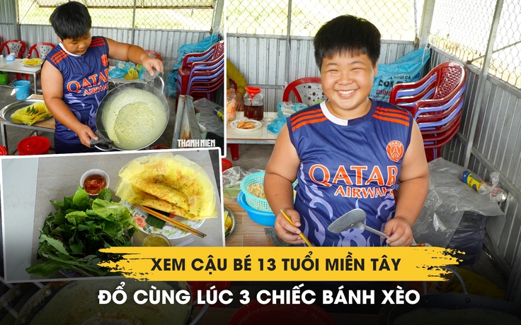 Cậu bé 13 tuổi miền Tây đổ cùng lúc 3 chiếc bánh xèo phụ mẹ mưu sinh