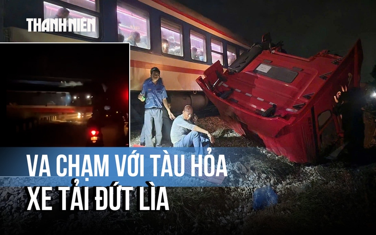 Xe tải đứt lìa sau va chạm với tàu hỏa tại Quảng Ngãi