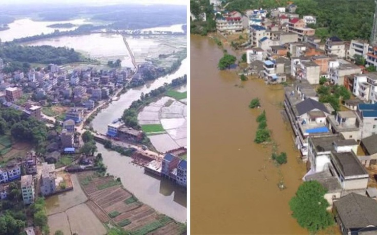 Một đoạn sông Trường Giang vượt mức nước trận đại hồng thủy 1998