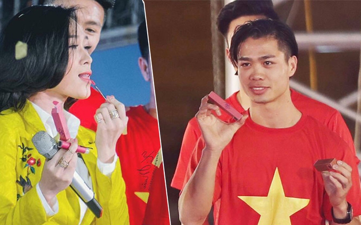 Công Phượng bất ngờ tặng son cho Mỹ Tâm trên sân khấu