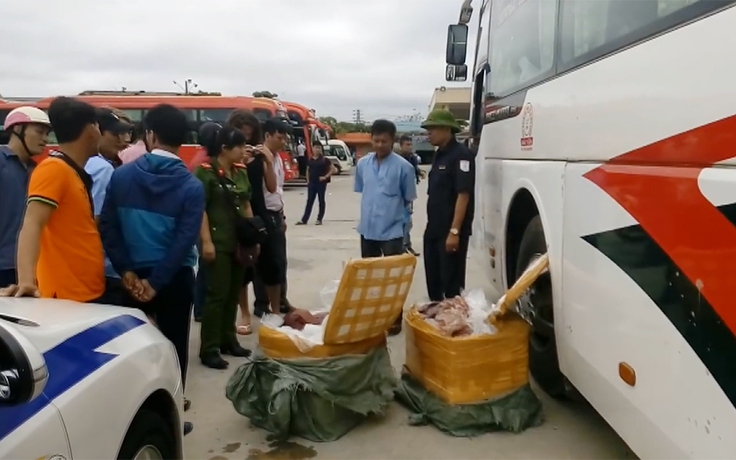 Hai tạ nội tạng động vật trên xe khách từ Việt Nam sang Lào