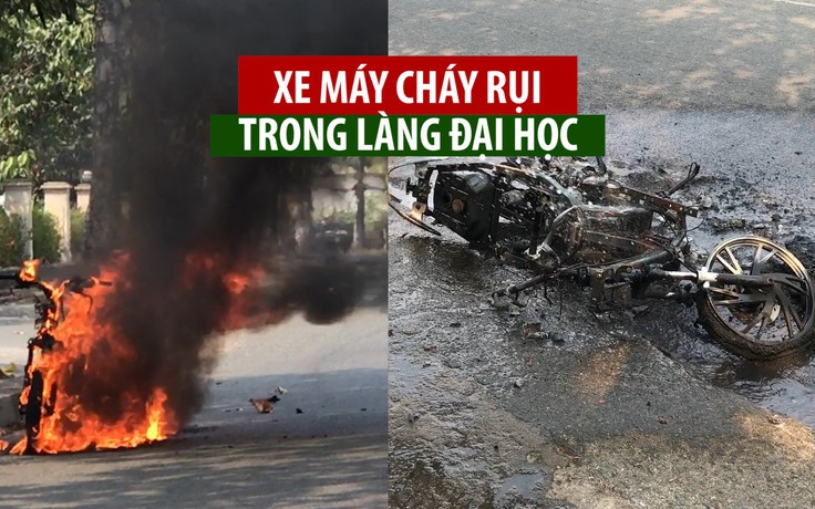 Vừa đổ xăng đầy bình, nam sinh phải nhìn xe máy cháy rụi trong Làng đại học