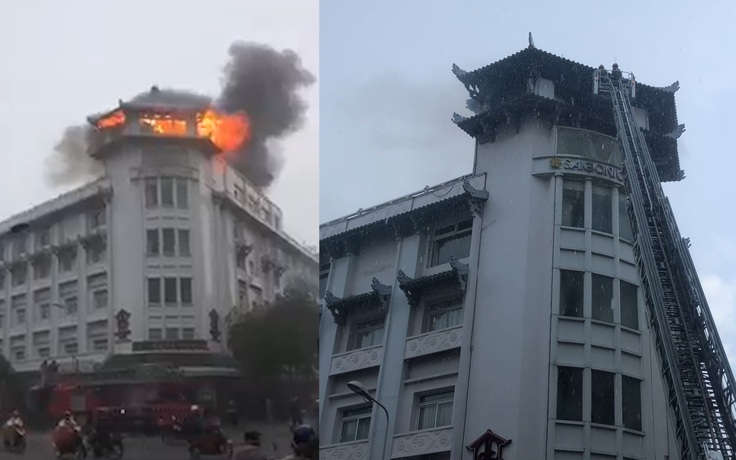 Hoảng loạn vì khách sạn Đồng Khánh ở trung tâm TP.HCM cháy dữ dội trong chiều mưa