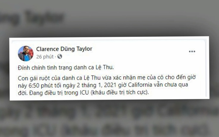 Con gái danh ca Lệ Thu bác tin mẹ qua đời vì Covid-19