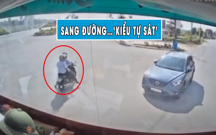 Lái xe máy sang đường ‘kiểu tự sát’, suýt gây tai nạn liên hoàn